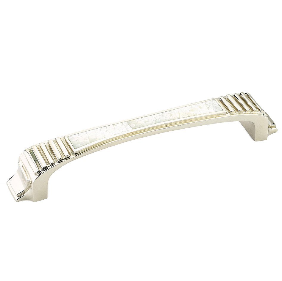 Schaub and Company Solid Brass 5 1/2" Centers Pull in Polished Nickel With Mother Of Pearl