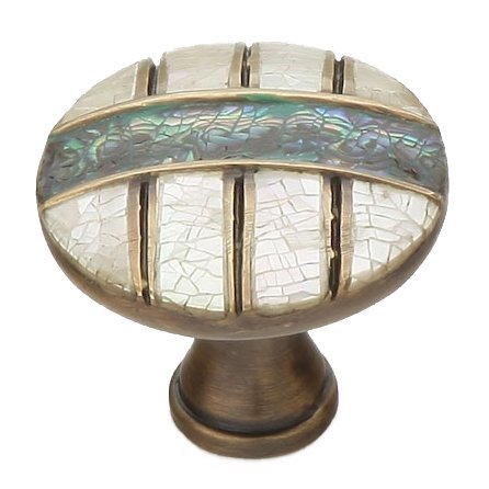 Schaub and Company Solid Brass 1 3/8" Diameter Round Knob in Aged Dover with Imperial Shell and Mother of Pearl