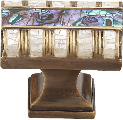 Schaub and Company Solid Brass Rectangle Knob in Aged Dover with Imperial Shell and Mother of Pearl