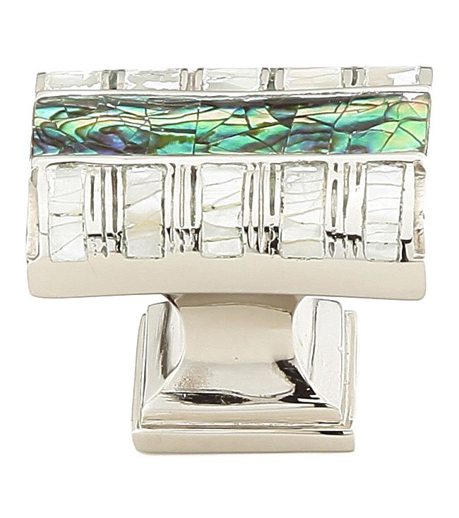 Schaub and Company Solid Brass Rectangle Knob in Polished Nickel with Imperial Shell and Mother of Pearl