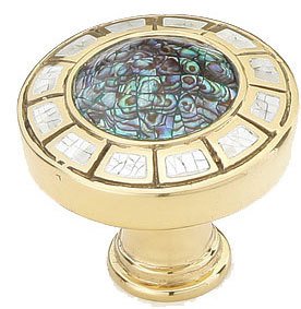 Schaub and Company Solid Brass 1 9/16" Diameter Round Knob in Polished Brass with Imperial Shell and Mother of Pearl