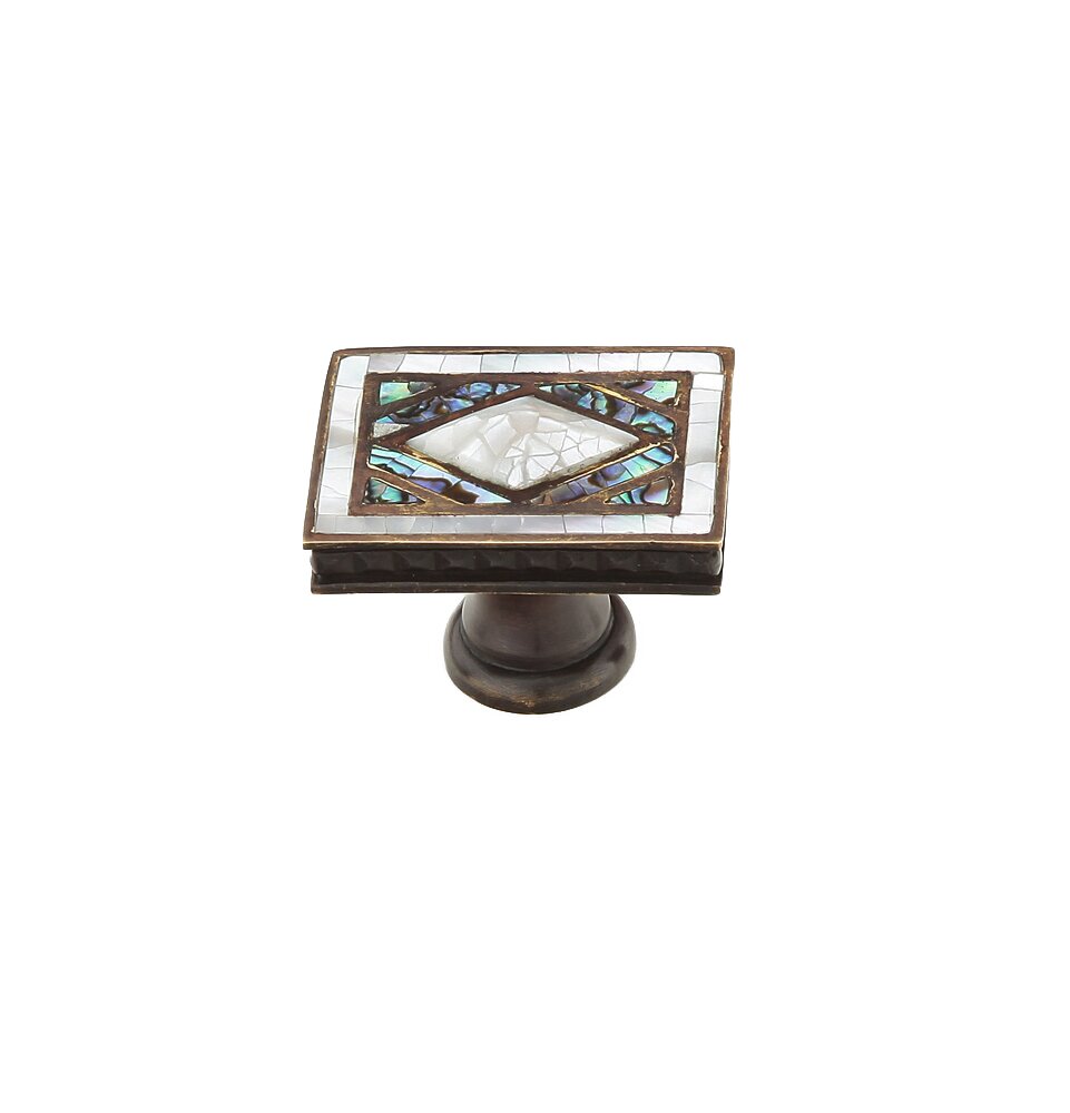 Schaub and Company Solid Brass Rectangle Knob in Aged Dover with Imperial Shell and Mother of Pearl