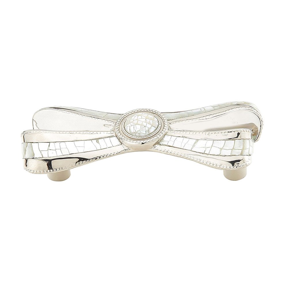 Schaub and Company Solid Brass 3" Centers Ribbon Bow Pull in Polished Nickel with Mother of Pearl