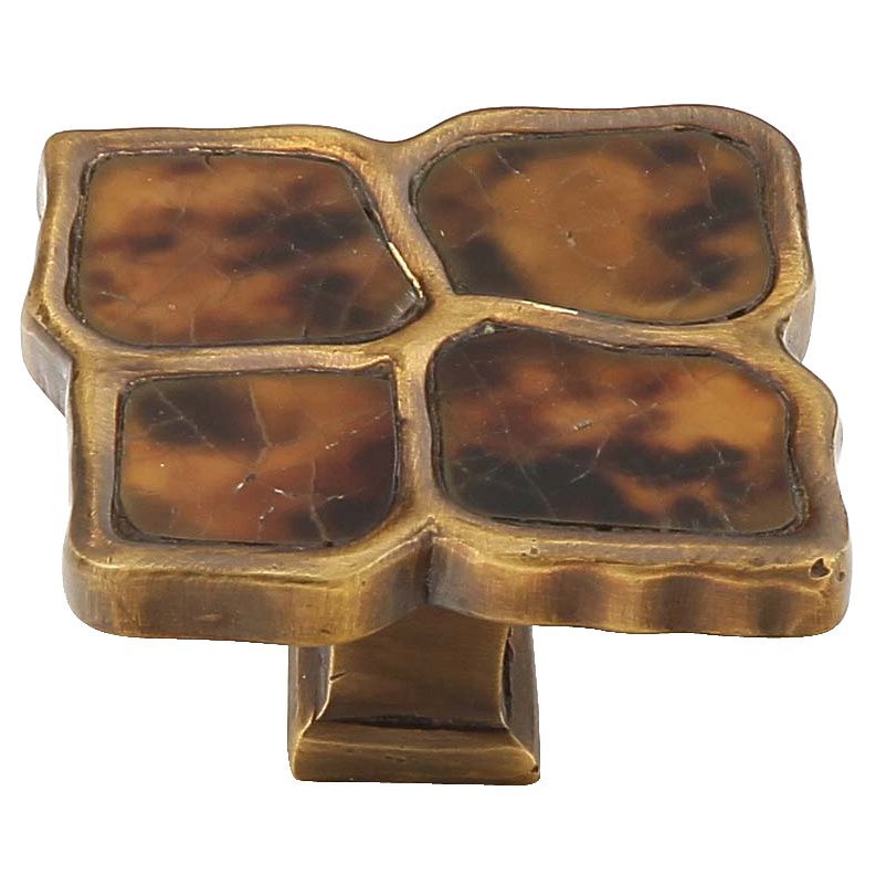 Schaub and Company 1 1/2" Rectangle Knob with Penshell Inlaid on Solid Brass in Estate Dover with Tiger Penshell