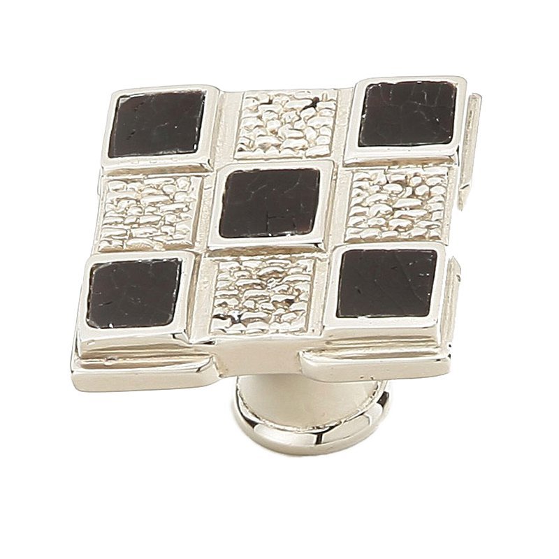 Schaub and Company Solid Brass Square Knob in Polished Nickel with Black Mother of Pearl