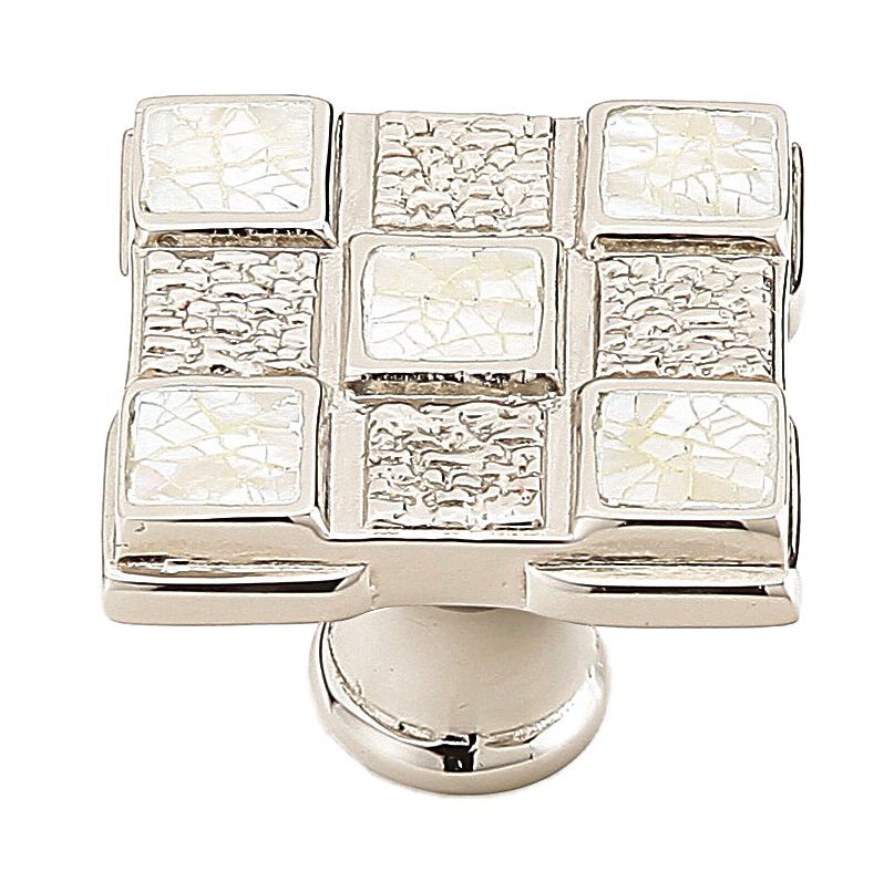 Schaub and Company Solid Brass Square Knob in Polished Nickel with Mother of Pearl