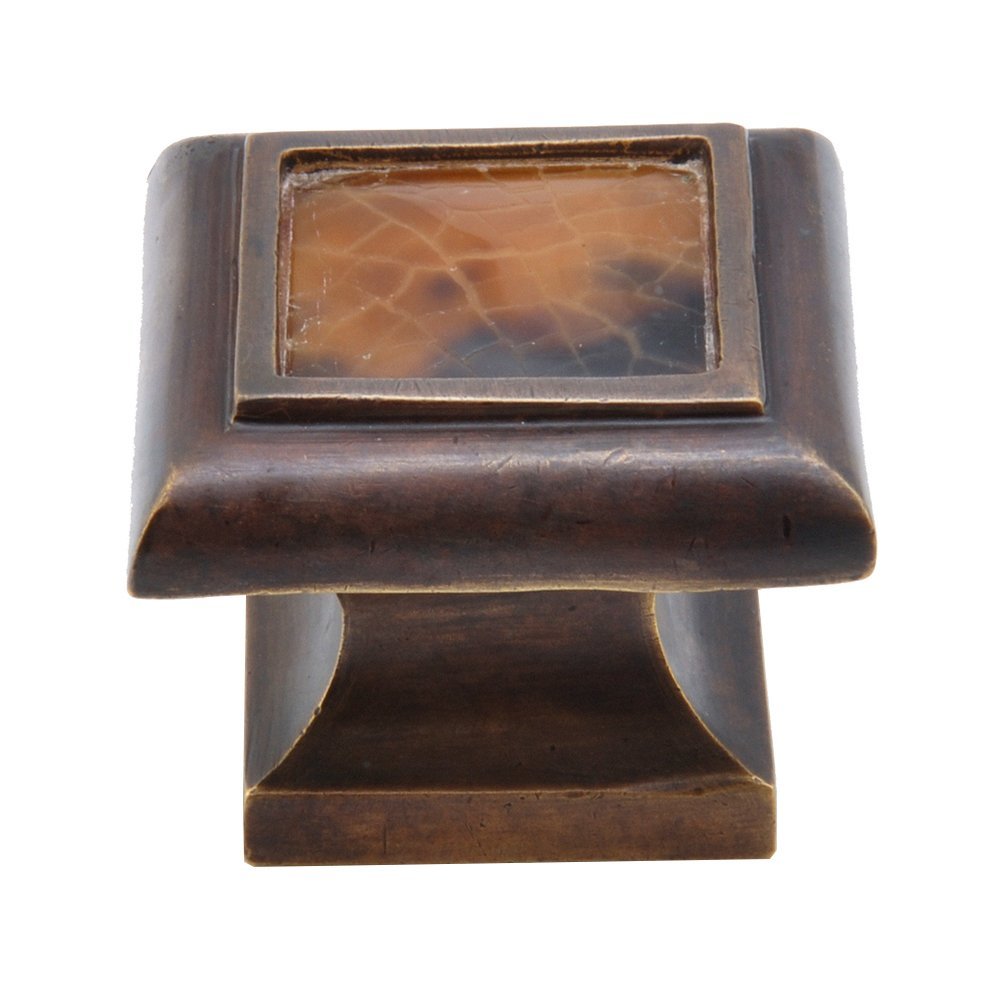 Schaub and Company 1 3/8" Square Solid Brass Knob in Dark Antique Bronze with Tiger Penshell