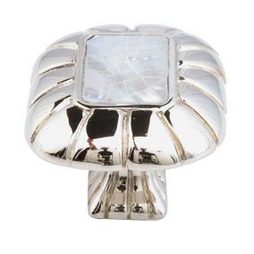 Schaub and Company Rectangle Knob with Mother of Pearl Inlaid on Solid Brass in Polished Nickel with Mother of Pearl