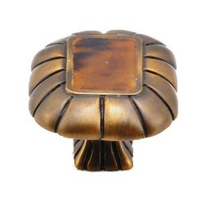 Schaub and Company Rectangle Knob with Penshell Inlaid on Solid Brass in Estate Dover with Tiger Penshell