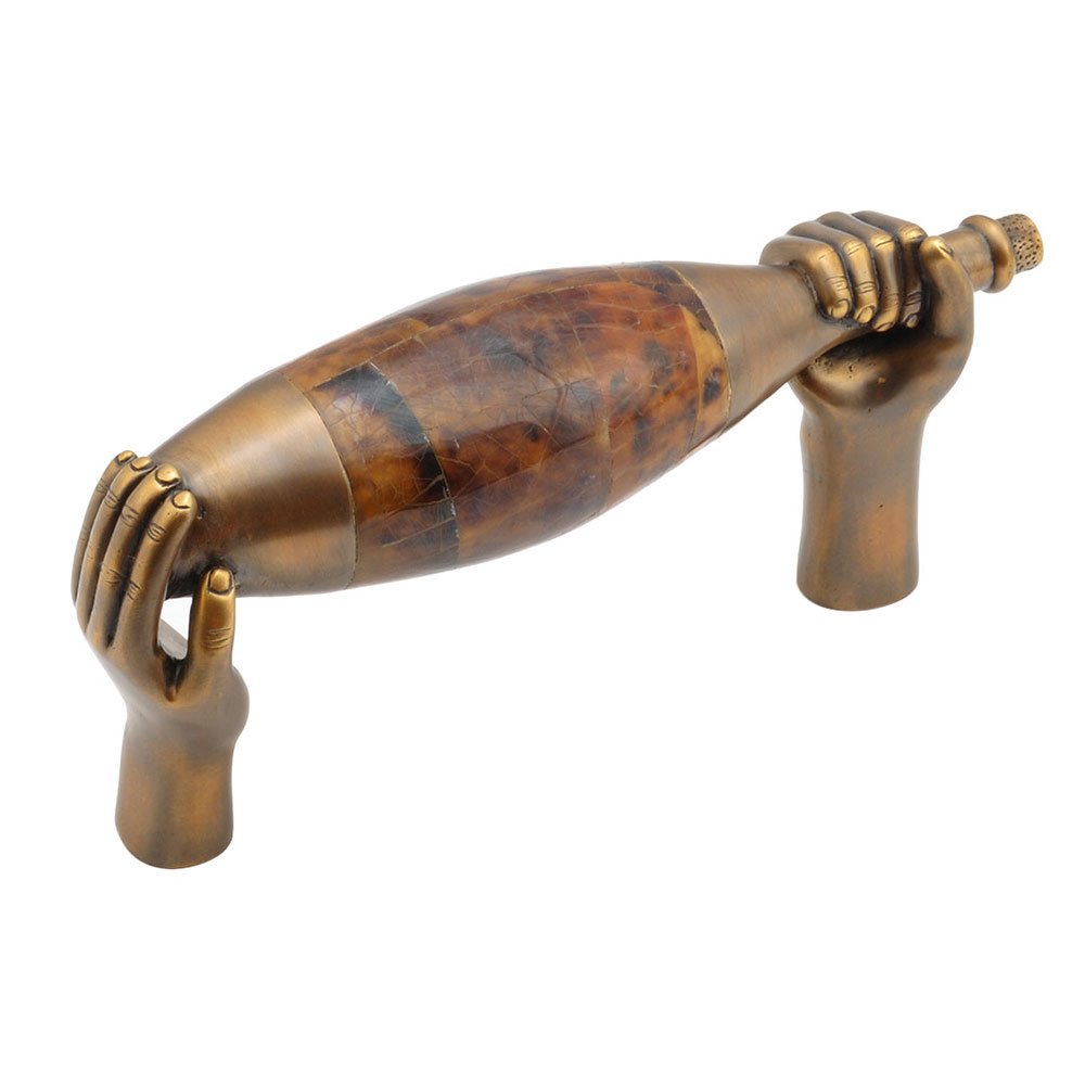 Schaub and Company Wine Bottle Pull with Hands, 6" CC in Estate Dover with Tiger Penshell