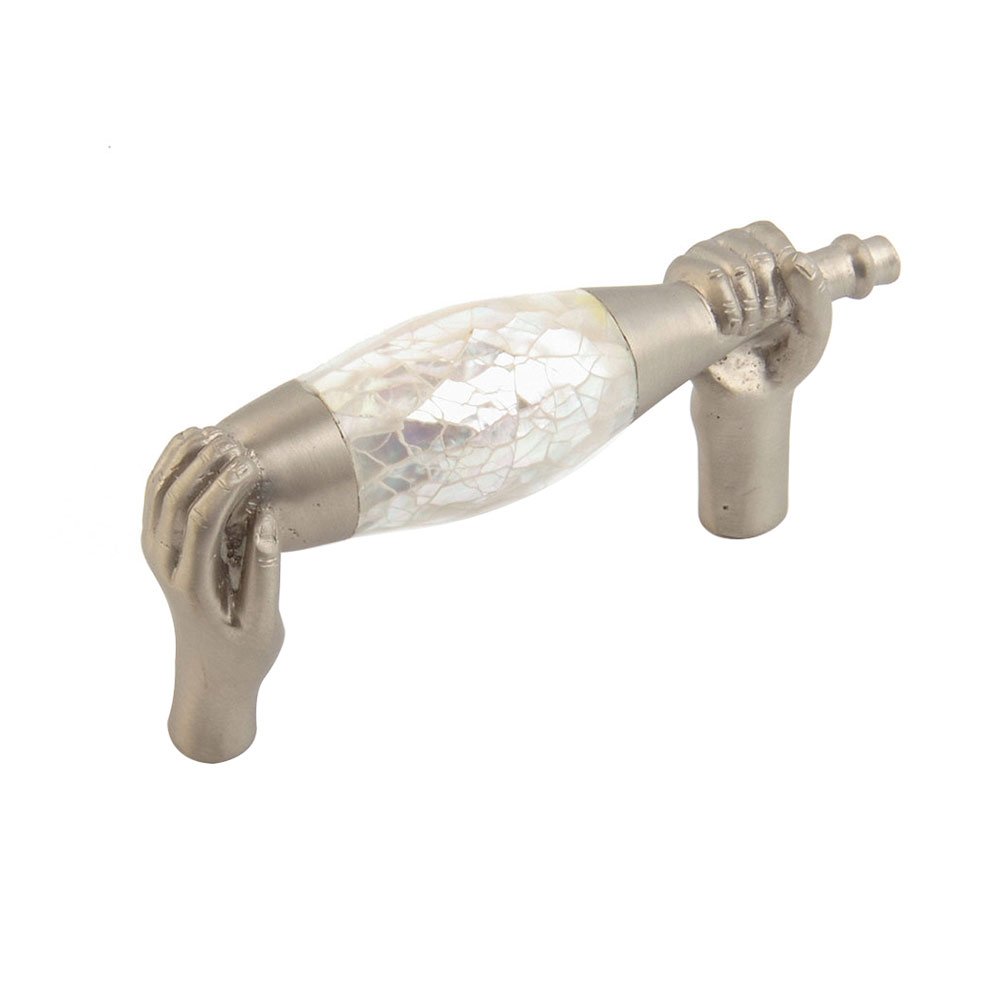 Schaub and Company Wine Bottle Pull with Hands, 3" CC in Satin Nickel with Mother of Pearl