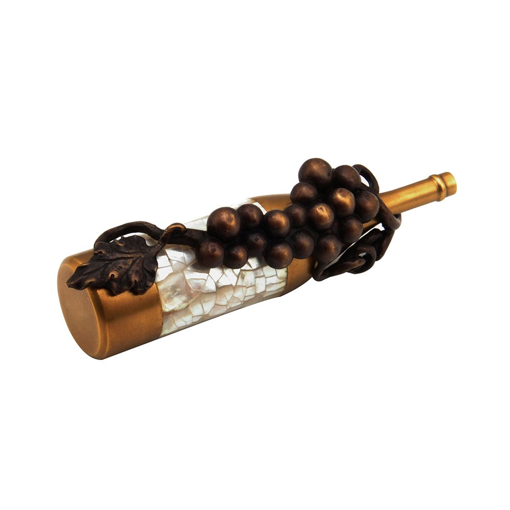 Schaub and Company Wine Bottle Pull with Grapes, 1 1/2" CC with Mother of Pearl Center in Antique Brass and Dark Bronze Hi Lited