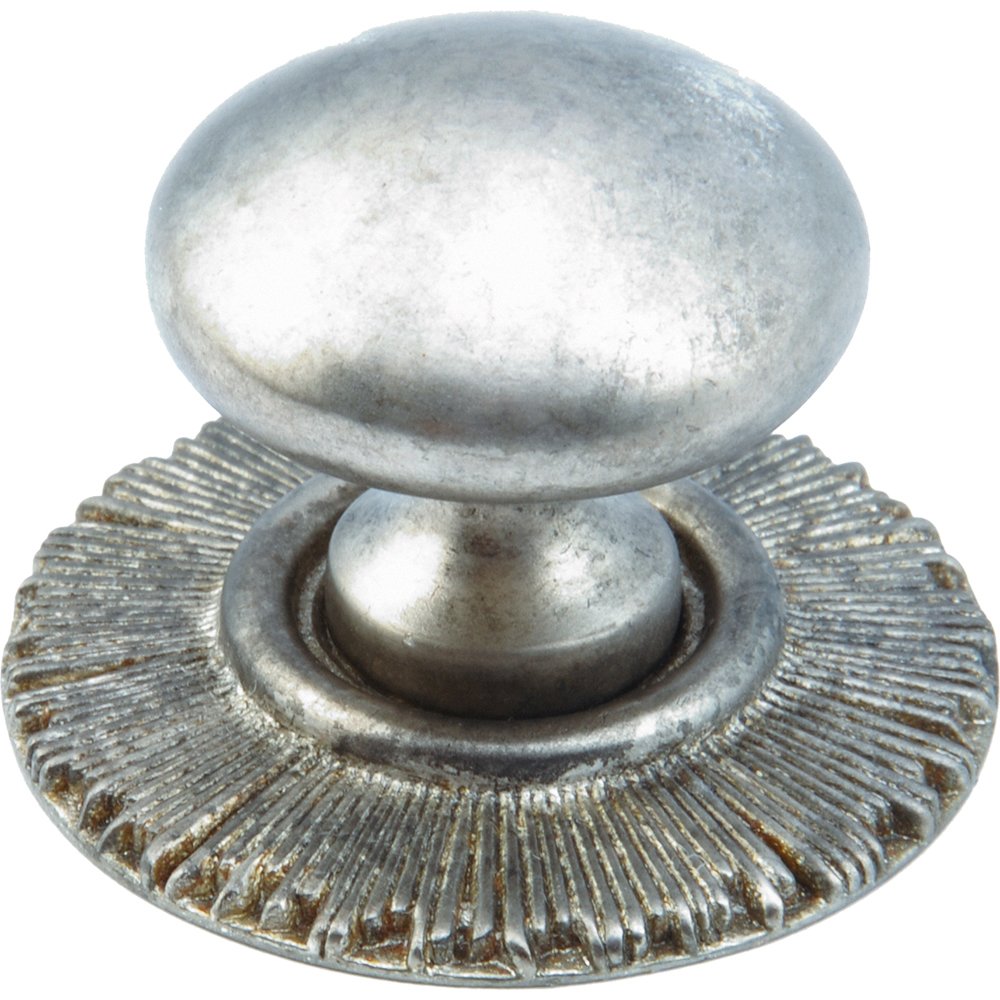 Schaub and Company Solid Brass burst Knob with Backplate in Silver Antique