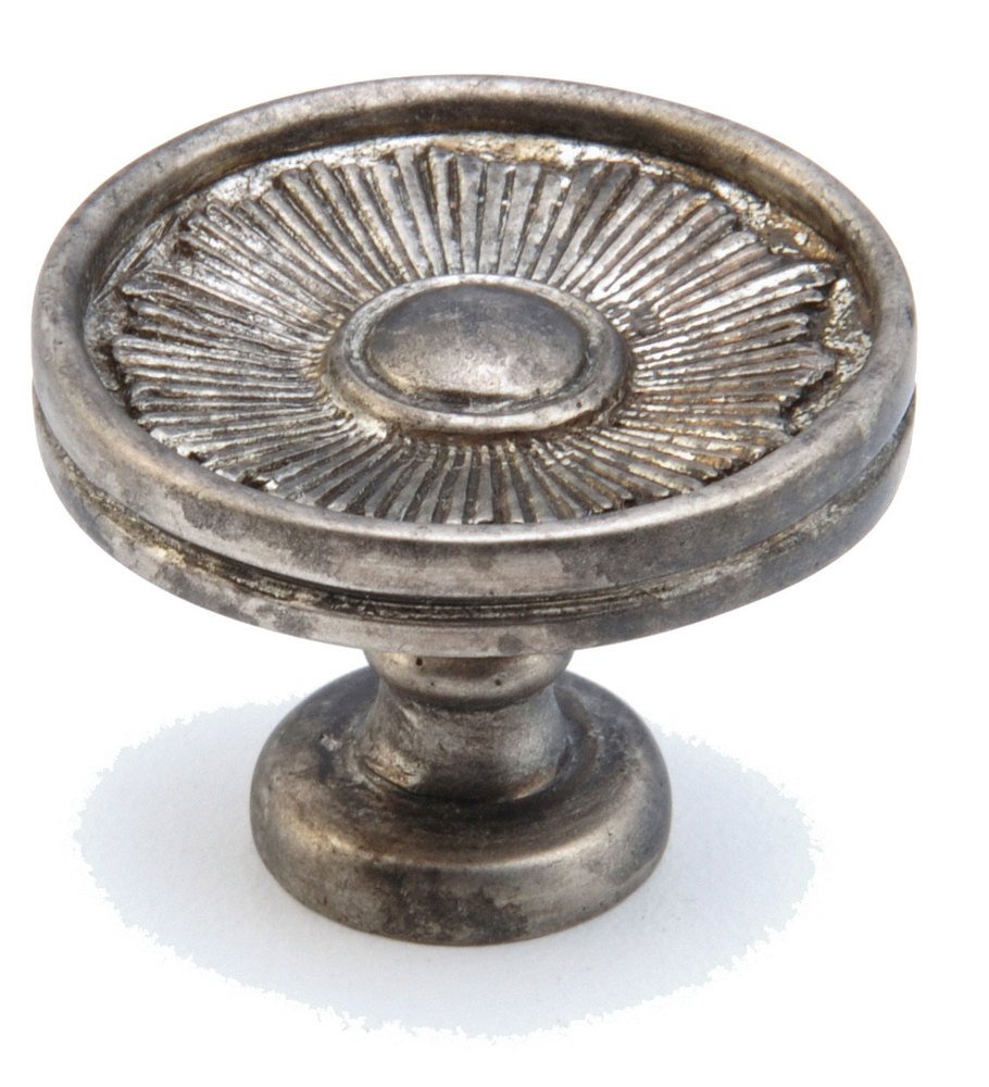 Schaub and Company Solid Brass 1 3/4" Diameter burst Knob in Silver Antique