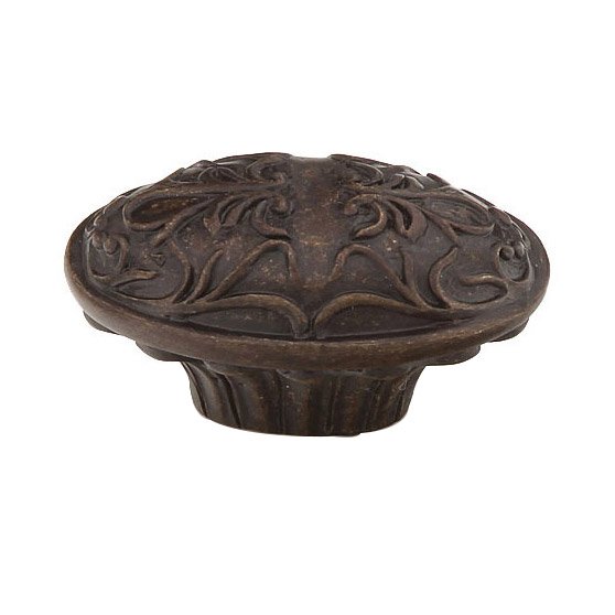 Schaub and Company Solid Brass 5/8" Centers Handle with Scrolled Designs with Petals on Base in Dark Glaze