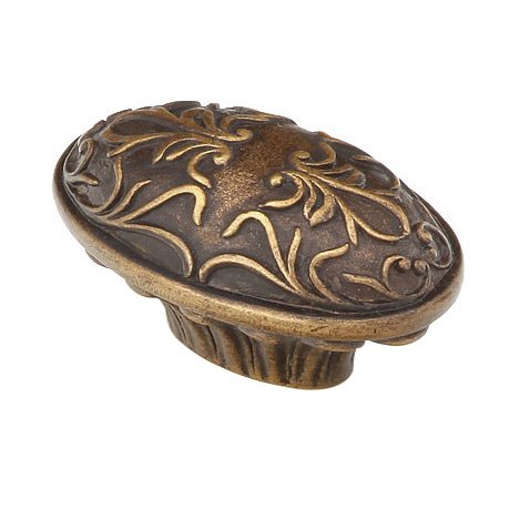 Schaub and Company Solid Brass 5/8" Centers Handle with Scrolled Designs with Petals on Base in Dark Italian Antique