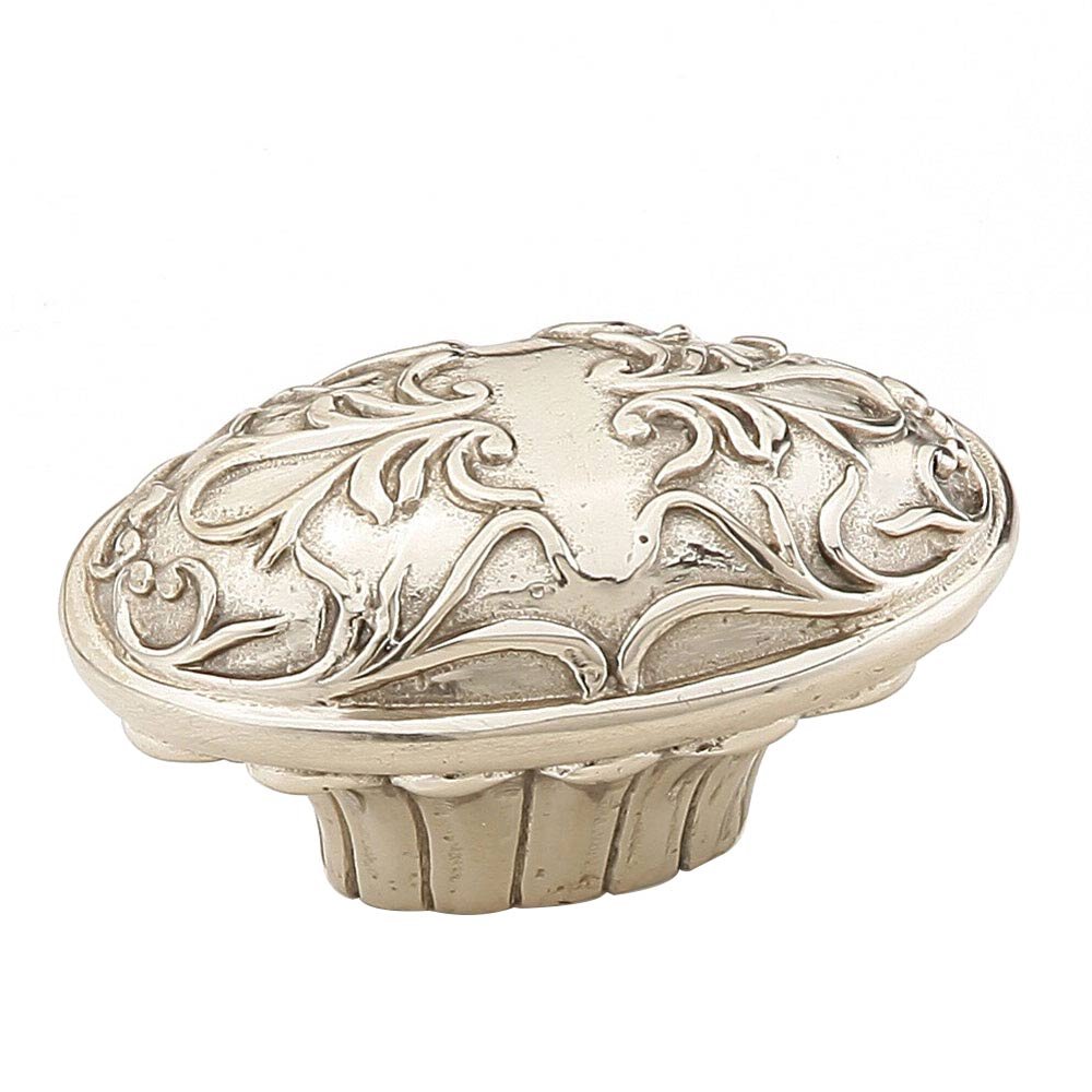 Schaub and Company Solid Brass 5/8" Centers Handle with Scrolled Designs with Petals on Base in White Brass