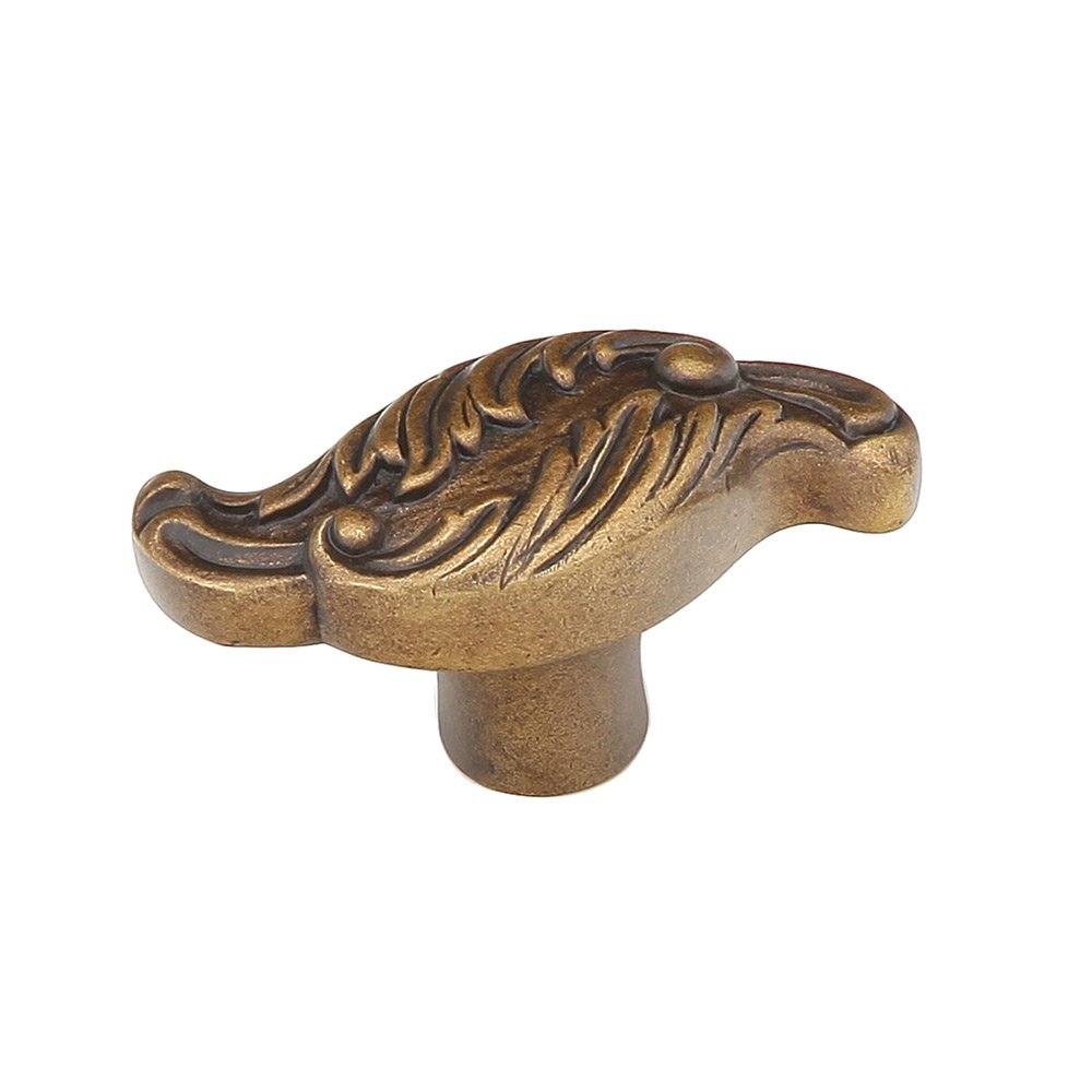 Schaub and Company Solid Brass Oblong Knob with Wave Designs in Dark Italian Antique