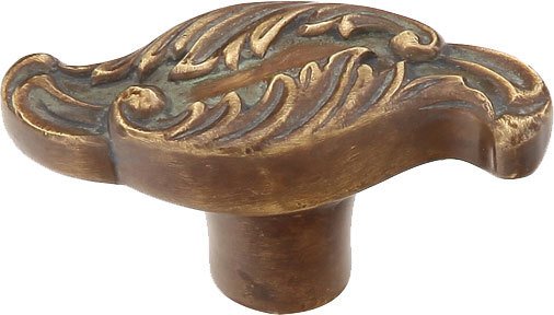 Schaub and Company Solid Brass Oblong Knob with Wave Designs in Monticello Brass