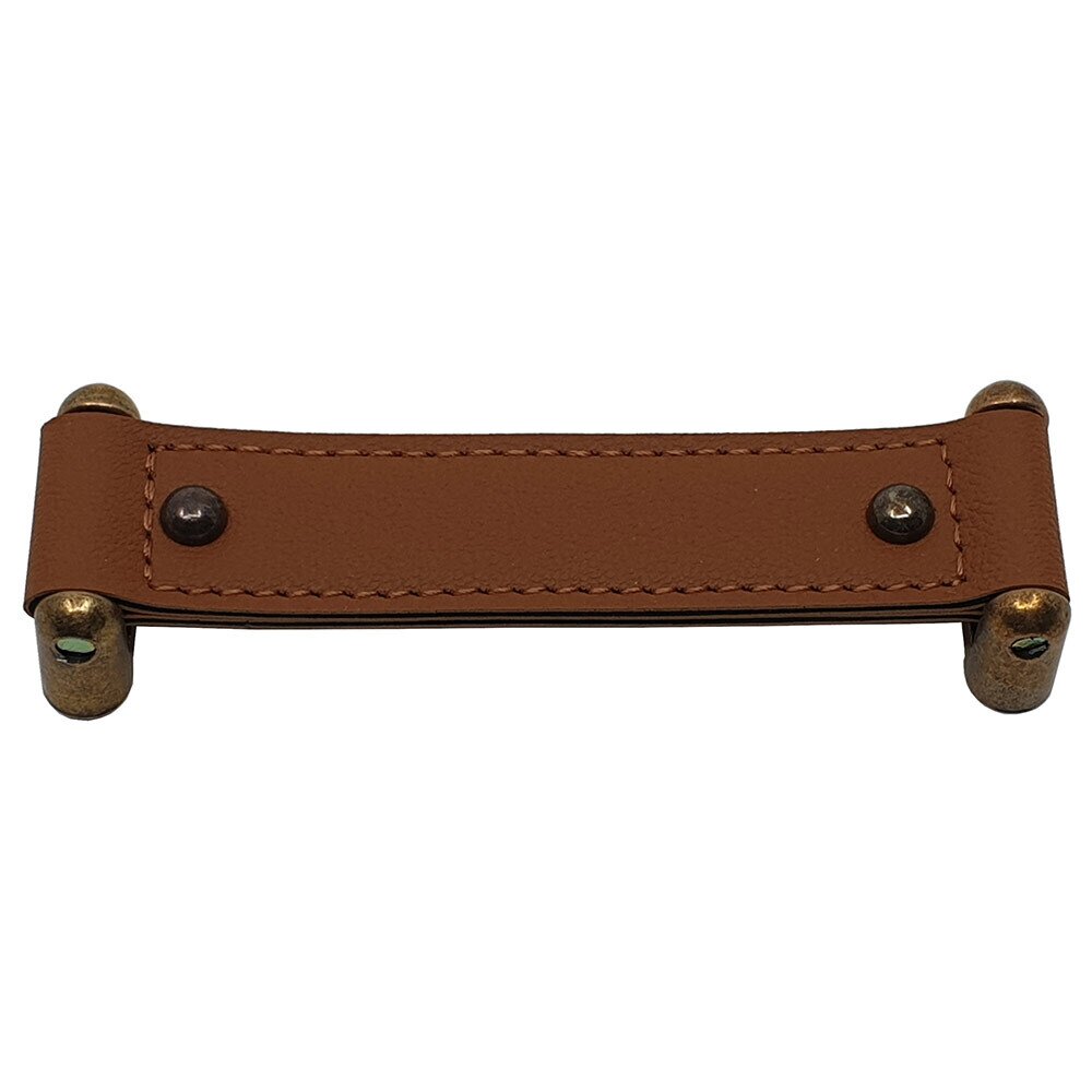 Topex Dacia 5 1/16" Center Leather Pull in Antique Bronze Finish and Hazelnut Brown Leather