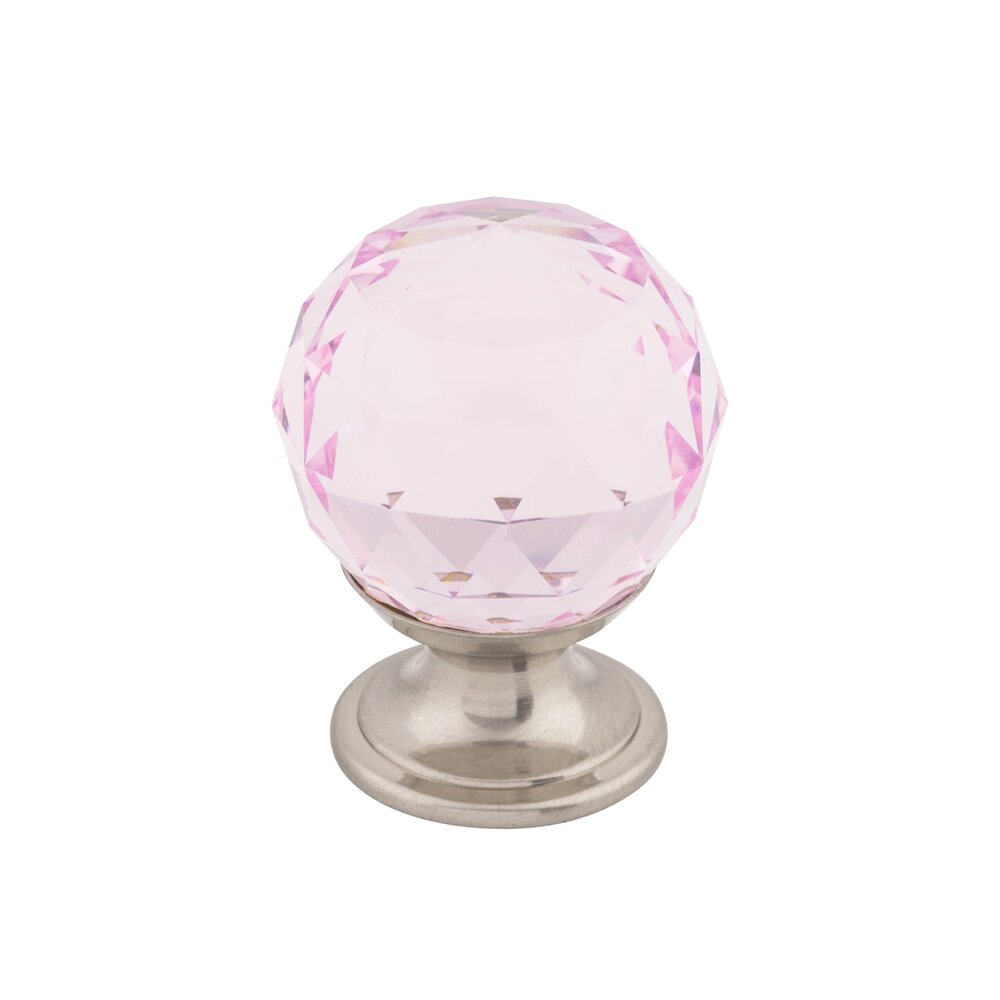 Top Knobs Pink Crystal 1 1/8" Diameter Mushroom Knob in Brushed Satin Nickel