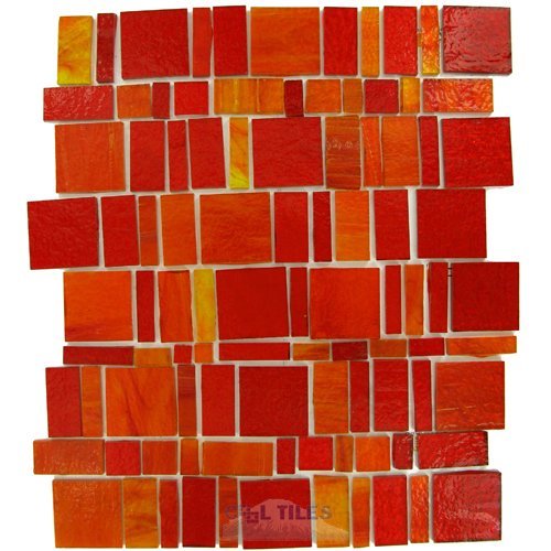 Vicenza Mosaico Glass Tiles Handcut Glass Mesh Mounted Sheets In Rosso