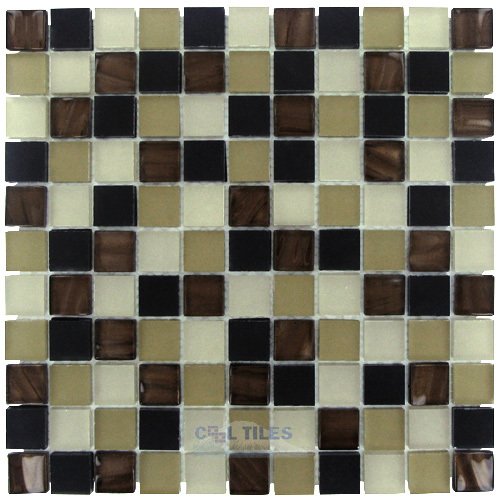 Illusion Glass Tile 1" x 1" Glass Mosaic Tile in Exacto Taupe