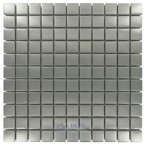 Illusion Glass Tile 1" x 1" Mosaic Tile in Brushed Stainless Steel
