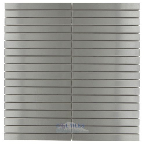 Illusion Glass Tile 5/8" x 6" Straight Stack Mosaic in Brushed Stainless Steel