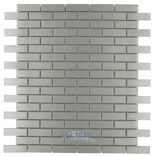 Illusion Glass Tile 5/8" x 2" Brickset Mosaic in Brushed Stainless Steel