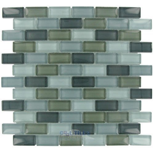 Illusion Glass Tile 7/8" x 1 7/8" Brick Glass Mosaic Tile in Stormy Skys Clear