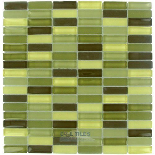Illusion Glass Tile 5/8" x 1 7/8" Straight Set Glass Mosaic Tile With Frosted Glass in Mountain Meadow Blend