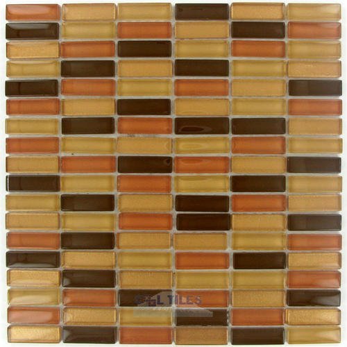 Illusion Glass Tile 5/8" x 1 7/8" Straight Set Glass Mosaic Tile in Sahara Twilight Clear