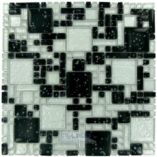 Illusion Glass Tile Micro Versailles Glass Mosaic Tile in Galaxy & Ice Glitter