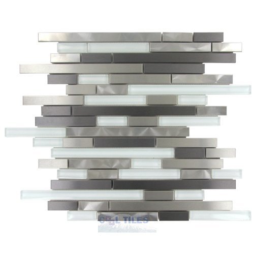 Illusion Glass Tile Mosaic Tile in Titanium, Stainless & White