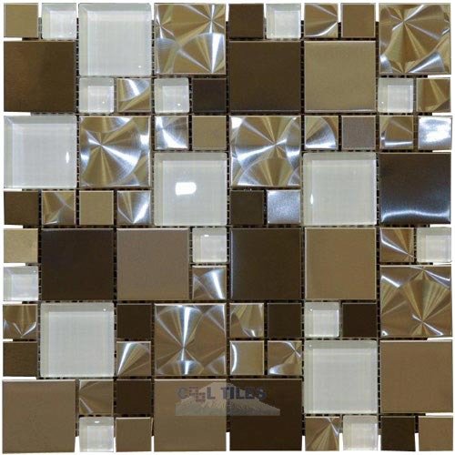 Illusion Glass Tile Versailles Mosaic Tile in Titanium and Glass