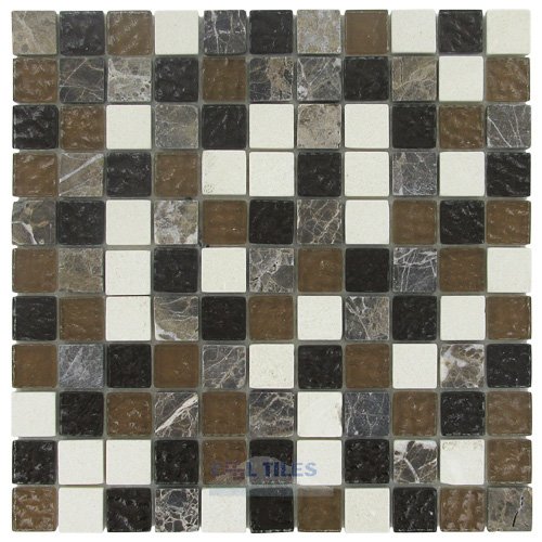Illusion Glass Tile 1" x 1" Stone & Glass Mosaic Tile in November Rain