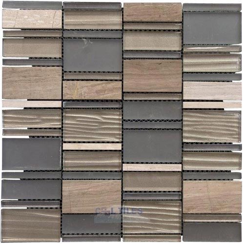 Illusion Glass Tile Glass and Stone Mosaic Tile in Parallel Silver