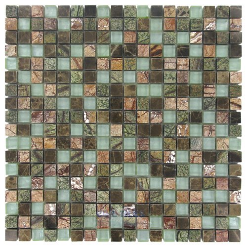 Illusion Glass Tile 5/8" x 5/8" Stone & Glass Mosaic Tile in Enchanted Forest