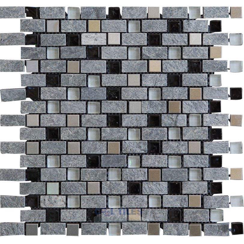 Illusion Glass Tile Stone, Glass and Metal Mosaic Tile in Jet
