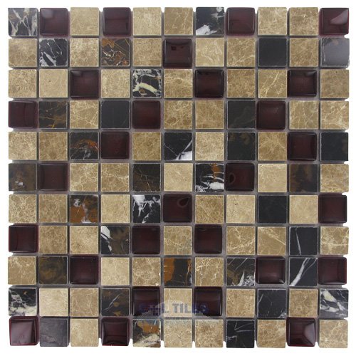 Illusion Glass Tile 1" x 1" Stone & Glass Mosaic Tile in Cherries Jubilee