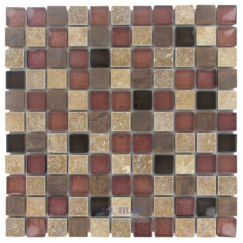 Illusion Glass Tile 1" x 1" Stone, Glass & Metal Mosaic Tile in Copper Canyon