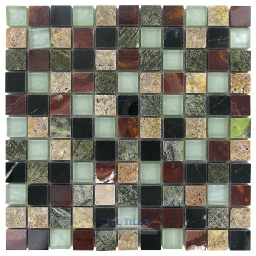 Illusion Glass Tile 1" x 1" Stone & Glass Mosaic Tile in Lavish
