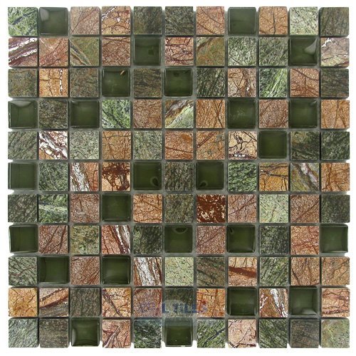 Illusion Glass Tile 1" x 1" Stone & Glass Mosaic Tile in Imogene Pass