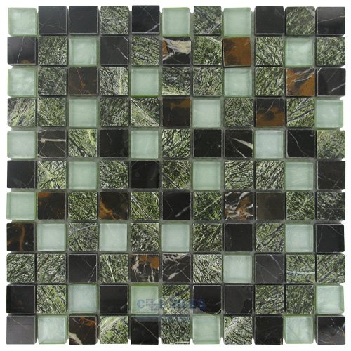 Illusion Glass Tile 1" x 1" Stone & Glass Mosaic Tile in Mint Chocolate