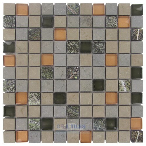 Illusion Glass Tile 1" x 1" Stone & Glass Mosaic Tile in Painted Forest