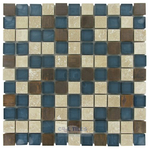 Illusion Glass Tile 1" x 1" Stone, Glass & Metal Mosaic Tile in Paradise Cove