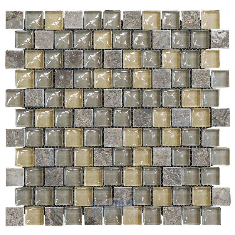 Illusion Glass Tile 1" x 1" Brickset Mosaic Tile in Wellspring