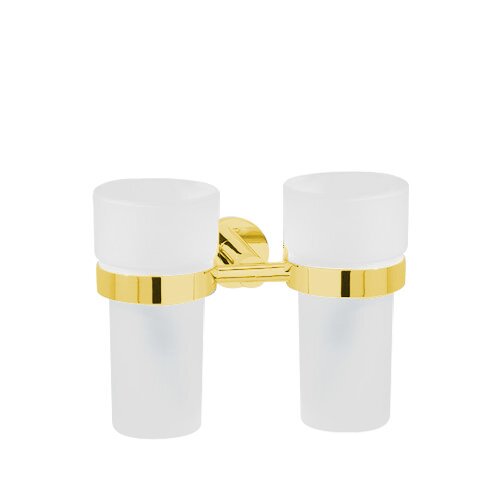 Valsan Bath Frosted Double Tumbler Holder in Unlacquered Brass