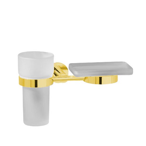 Valsan Bath Frosted Tumbler and Soap Dish Holder in Unlacquered Brass